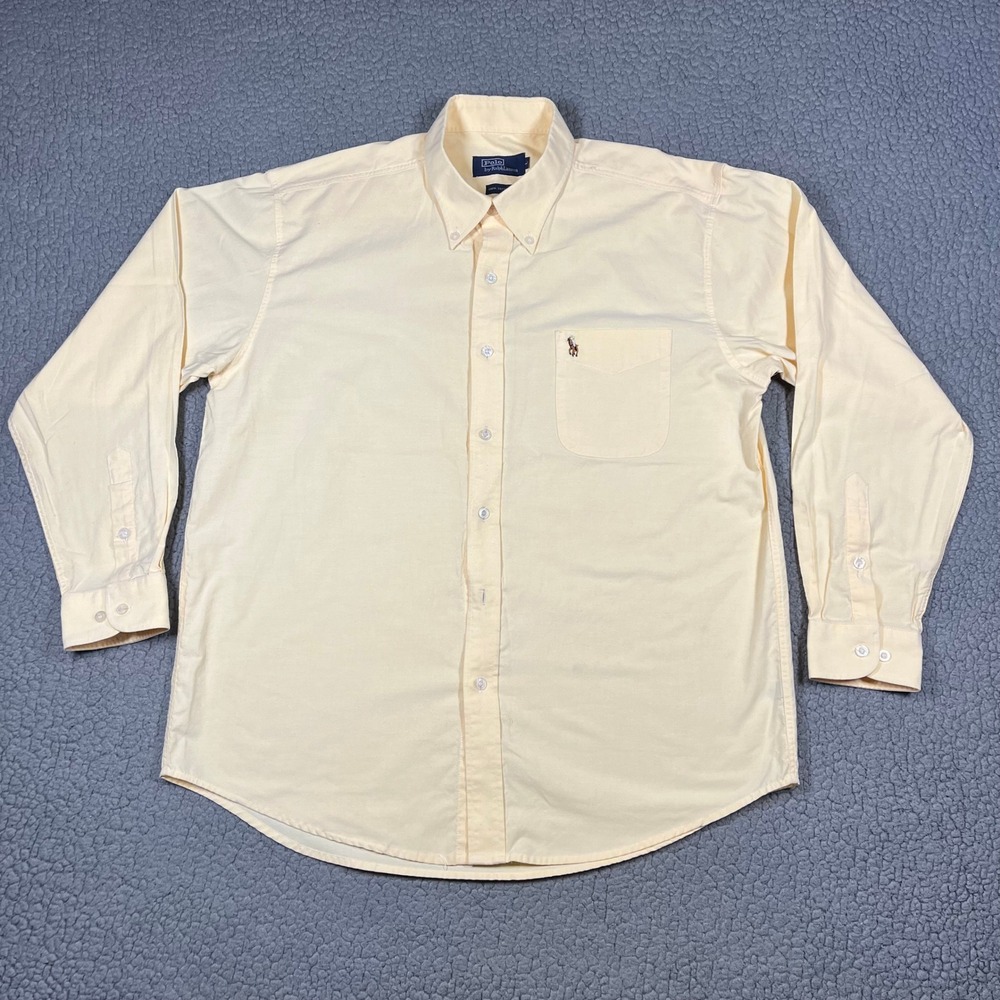 Vintage Polo Ralph Lauren Button Down Men L Long Sleeve Oxford Yellow Preppy